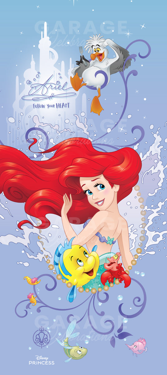 Door cover featuring Princess Ariel from Disney's The Little Mermaid with sea-themed decorations and aquatic characters.
