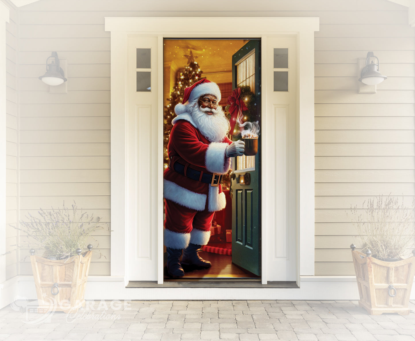 Black Santa Hot Cocoa Time | Front Door Cover