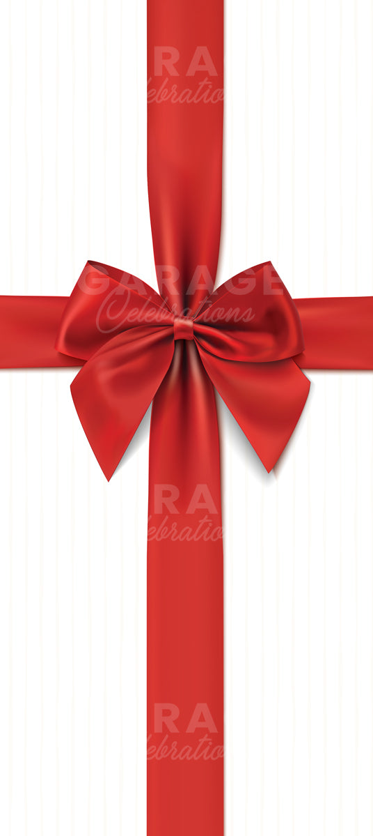 Red ribbon with a bow on a white background.