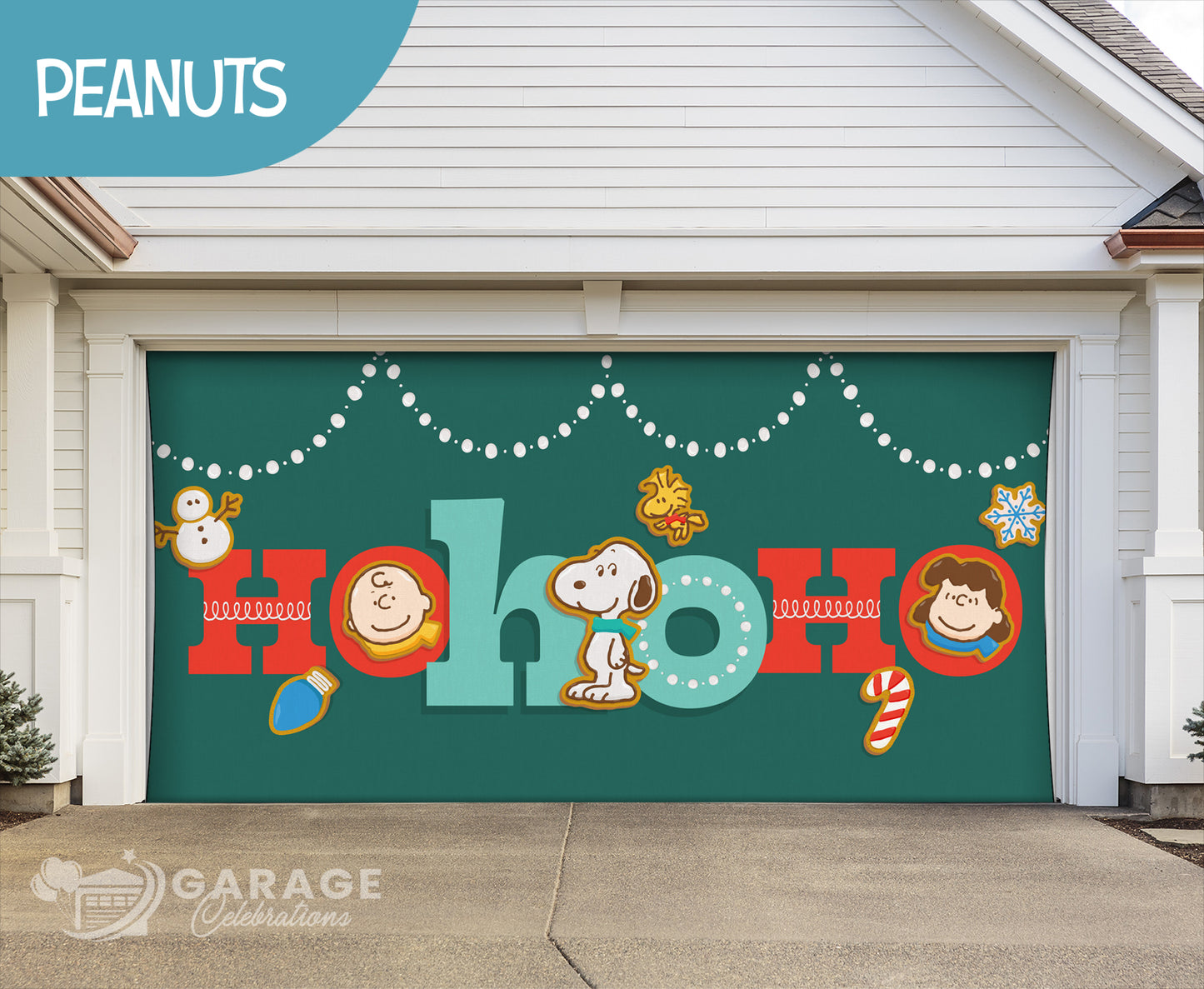 Ho Ho Ho | 2-Car Peanuts® Garage Door Cover