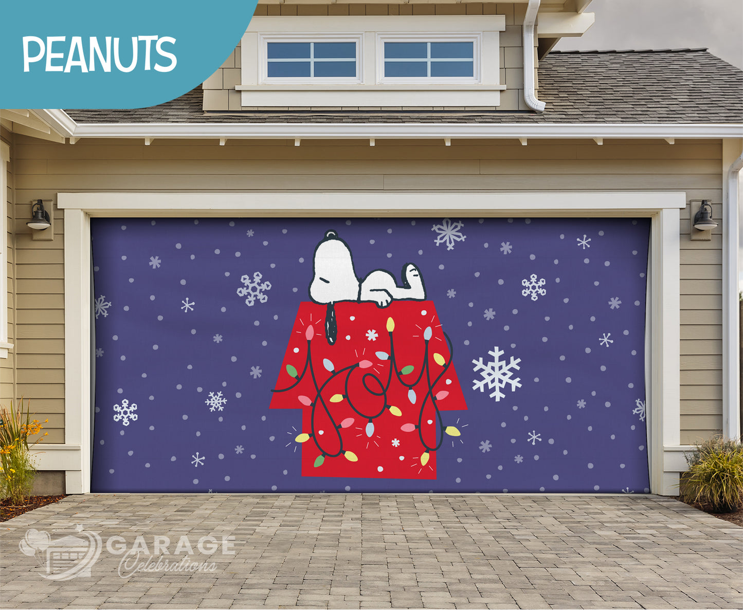 Joyful Snoopy | 2-Car Peanuts® Garage Door Cover