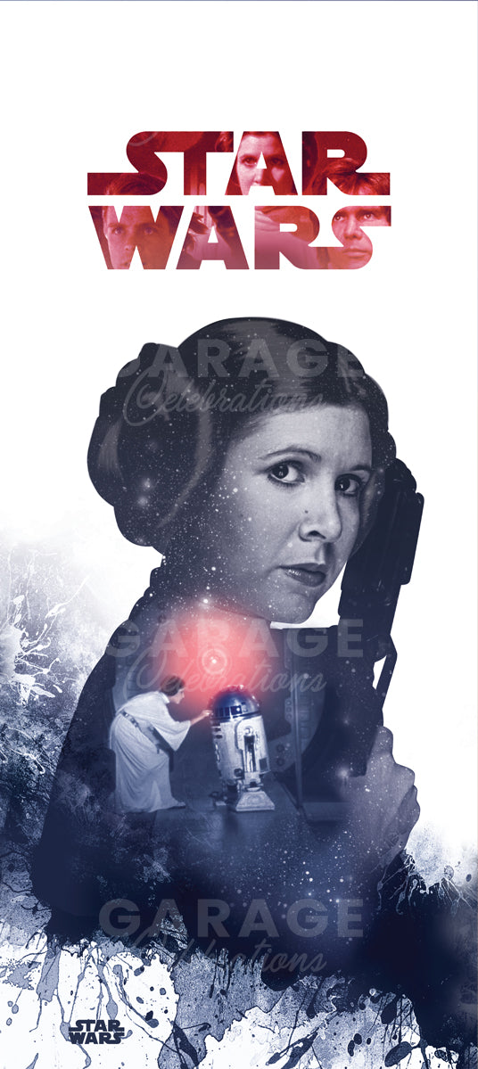 Character from 'Star Wars' with a droid and snowy landscape