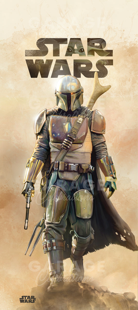 Character from 'Star Wars' in a desert setting with 'Star Wars' logo above.