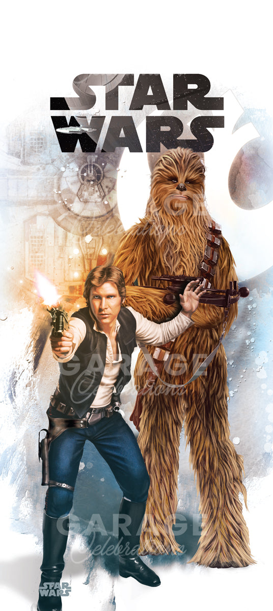 Character holding a gun with a large creature on their back, with 'Star Wars' branding.