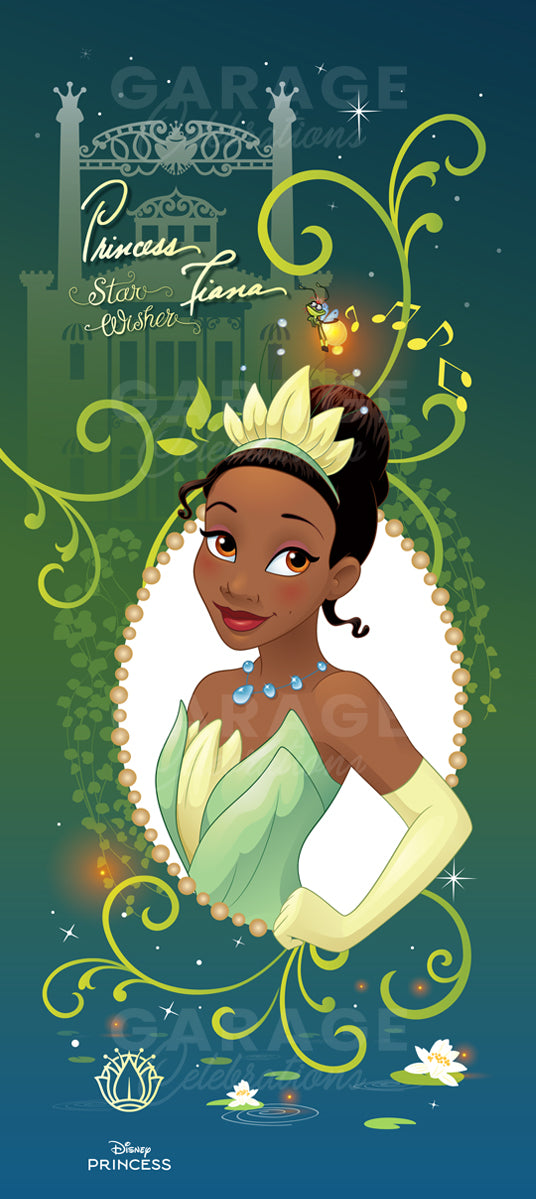 Tiana from Disney Princess on a decorative background